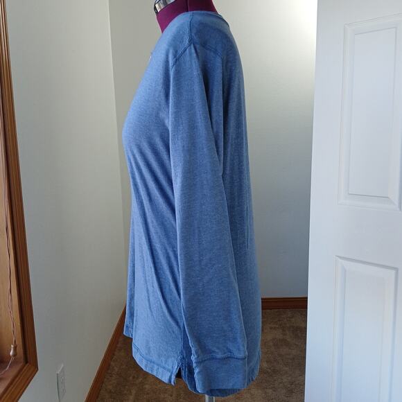 Michael Morgan Blue Henley T-Shirt Medium long sleeve tee cotton blend grey trim - Picture 3 of 14